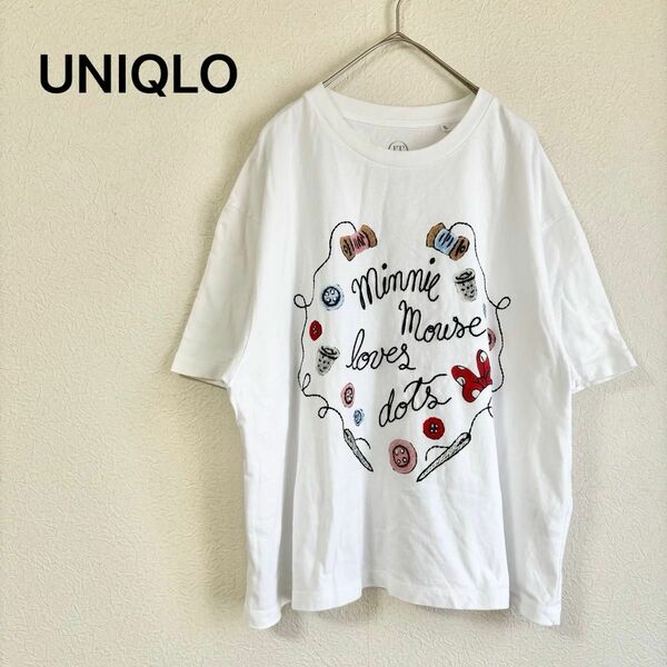 希少　UNIQLO ユニクロ　オリンピア・ル・タン　半袖Tシャツ ミニー　刺繍　XL 大きなサイズ　白　ホワイト