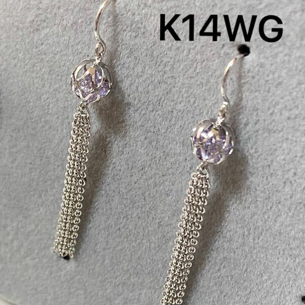 K14WGタッセルフックピアス