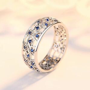 ラインストーンリング　指輪　ブルー　青　ジルコニア　13号、14号　シルバー　シンプル　韓国　新品