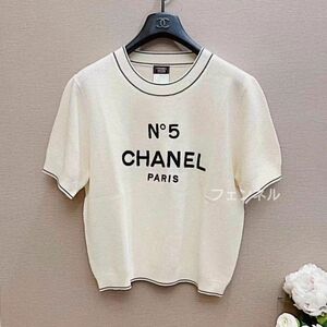 大人気 スタッフ専用 CHANEL NO.5 ロゴ入り 半袖 ニット ユニフォーム 衣装 ブティック カウンター M Tシャツ