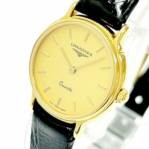 【1円スタート】【箱付き】LONGINES ロンジン GP×革ベルト ゴールド文字盤 クオーツ レディース腕時計 262942