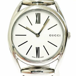 【1円スタート】【箱付き】GUCCI グッチ 140.4 ホースビット SS×革ベルト ホワイト文字盤 クオーツ メンズ腕時計 257216