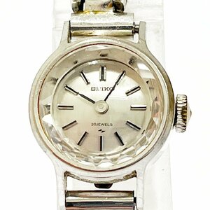 【1円スタート】SEIKO セイコー 1700-0020 カットガラス K14WG刻印 シルバー文字盤 手巻き レディース腕時計 260584