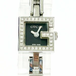 [1 иен начал] [с коробкой] Gucci Gucci 102 квадратная алмазная рамка SS Black Dial Ladies Watch 266232