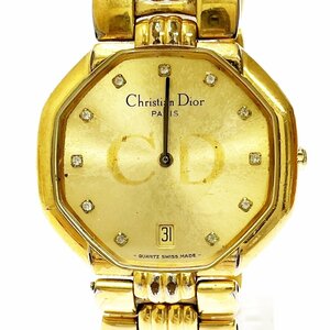 【1円スタート】Christian Dior クリスチャンディオール 45.154 オクタゴン GP ゴールド文字盤 クオーツ ボーイズ腕時計 ジャンク 266532