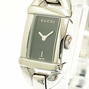 【1円スタート】GUCCI グッチ 6800L バングルウォッチ バンブー SS ブラック文字盤 クオーツ レディース腕時計 266578