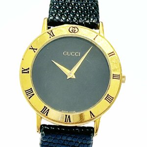 【1円スタート】GUCCI グッチ 3000.2.M GP ブラック文字盤 クオーツ メンズ腕時計 266368