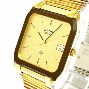 【1円スタート】RADO ラドー 113.3228.2 スクエア GP ゴールド文字盤 クオーツ ボーイズ腕時計 266484の画像2