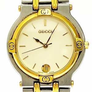 【1円スタート】【訳あり品】GUCCI グッチ 9000M SS×GP アイボリー文字盤 クオーツ メンズ腕時計 266606