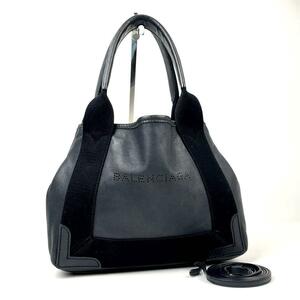 【美品】BALENCIAGA バレンシアガ ネイビーカバス XS トートバッグ 2way パンチング ロゴ ショルダーバッグ 斜め掛け レザー 黒 ブラック