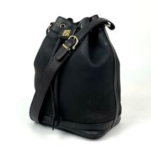 【美品】CELINE セリーヌ ショルダーバッグ サークル リング ゴールド金具 巾着 斜め掛け シボ革 レザー 黒 ブラック フォーマル 男女兼用_画像2