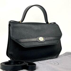 【美品】Christian Dior ディオール ハンドバッグ 2way CD金具 ショルダーバッグ ゴールド金具 斜め掛け シボ革 レザー 黒 ブラック