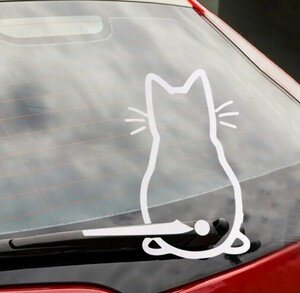 【新品・即決】#白大 ワイパー リアガラス シルバー 装飾ステッカー ネコ 猫 デカール リア 尻尾フリフリ