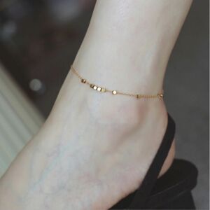 キュービック スクエア ビーズ チェーン 18K メッキ ゴールド アンクレット