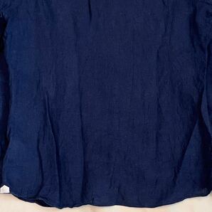 LUIGI BORRELLI ルイジボレッリ ネイビー系 シャツ サイズ M 38〜39 長袖 リネン 100％ バンドカラー イタリア製の画像9