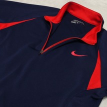 ☆NIKE GOLF ナイキ ゴルフ ハーフ ジップ 半袖 メンズ ポロシャツ ゴルフシャツ Mサイズ ネービーにレッド_画像1