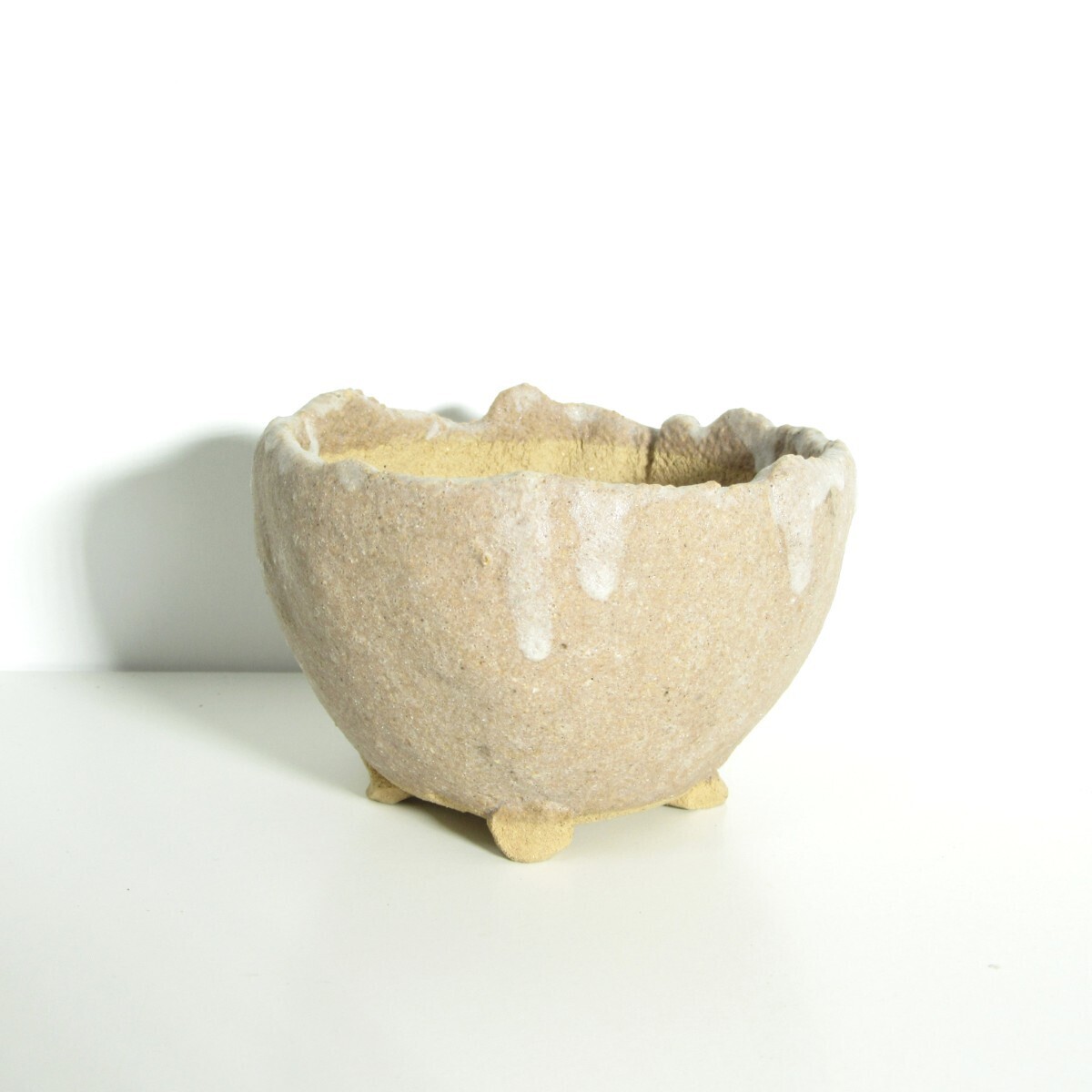 萬古焼 竹鳳 作『 手びねり 足付盆栽鉢 3鉢セット 』A-2/