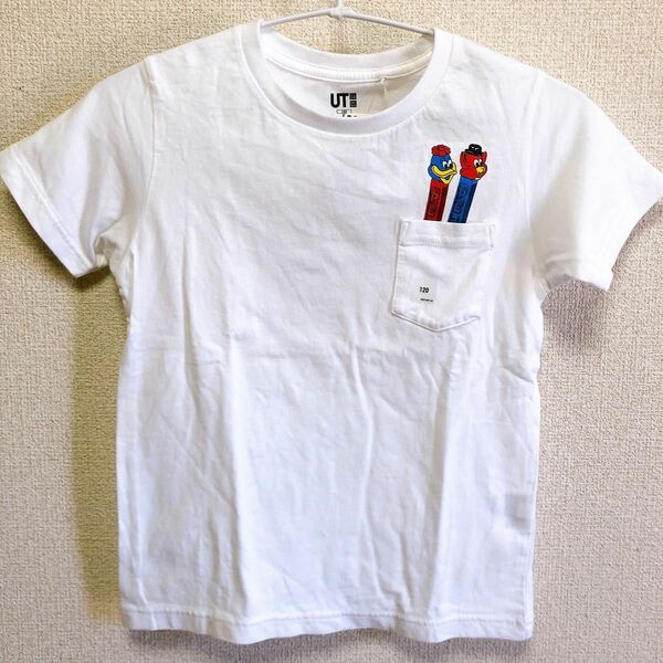 新品　未使用品　UNIQLO Tシャツ ホワイト 半袖Tシャツ ロゴ 白 半袖　ペッツ　サイズ120 キッズ　子供服　半そで　タグ