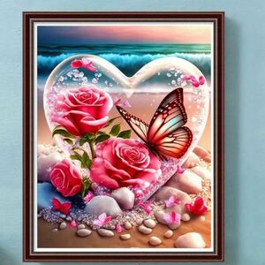 海辺の薔薇と蝶 ダイヤモンドアートキット