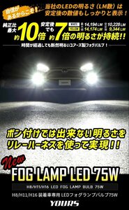 【訳あり品】 H8 H11 H16兼用 新型 フォグランプ LEDバルブ ホワイト 75W　送料無料!