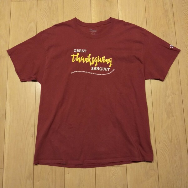 ☆USA古着卸 XLサイズ Champion チャンピオン great thanksgiving banquet 両面プリント Tシャツ 