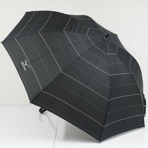 傘 MIZUNO ミズノ USED美品 ボーダー ブラック 耐風 ジャンプ メンズ 紳士傘 超大判 70cm KR A0440