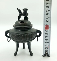 C909 金属工芸品 銅製品 香炉 三つ足 獅子 鳳凰 古美術 骨董品 _画像7