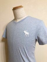 【新品】 Abercrombie & Fitch アバクロンビー&フィッチ エクスプローデッド アイコン Vネック Tシャツ サイズS 半袖 ライトヘザーブルー_画像7