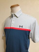 【美品】 UNDER ARMOUR HG GOLF アンダーアーマー ヒートギア ドライ ポロシャツ ゴルフ ウェア ボーダー サイズMD 半袖 170/92A_画像8