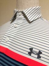 【美品】 UNDER ARMOUR HG GOLF アンダーアーマー ヒートギア ドライ ポロシャツ ゴルフ ウェア ボーダー サイズMD 半袖 170/92A_画像10