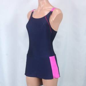 U8525☆競泳水着 女子 レディース ジュニア ネイビー 紺黒系 ワンピース スカート ピンク 150サイズ 水泳 スイム スイミング プール