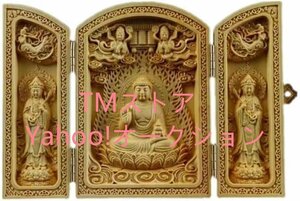 木彫り 仏像 【三開仏】（板形）【薬師如来・日光菩薩・月光菩薩】薬師三尊 彫刻 ツゲ 柘植 ◆ 開運・守り本尊・携帯・お守り