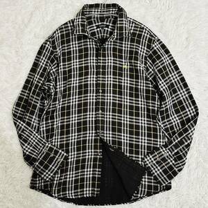  ultimate beautiful goods! rare L(3) Burberry Black Label long sleeve shirt double gauze collar wire noba check hose embroidery made in Japan BURBERRY BLACK LABEL