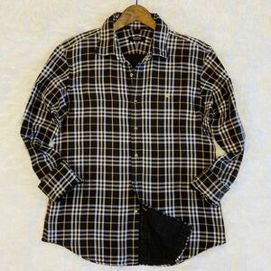  beautiful goods! rare L(3) Burberry Black Label long sleeve shirt double gauze collar wire noba check hose embroidery made in Japan BURBERRY BLACK LABEL