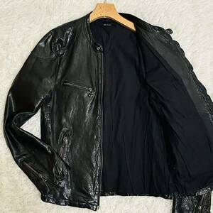  beautiful goods! rare L Johnbull fine quality Ram leather jacket Single Rider's sheep leather original leather car i knee double Zip men's black black Johnbull