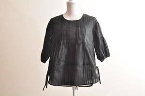Handmade булавка tuck хлопок ga- Lee блуза чёрный точка L~LL 2085