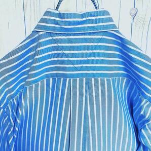 美品◆TOMMY トミーヒルフィガー 長袖ボタンシャツ ブルー青 Lサイズ ロゴ刺繍の画像8