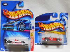 HOT WHEELS / フェラーリ 333 SP (2004 #132/白) + フェラーリ 156 (2001 #050/赤/ショートカード) 開封用２台セット 