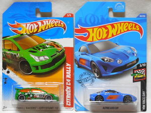 HOT WHEELS / シトロエン C4 ラリー (2012 #198/緑) + アルピーヌ A110 カップ (2020 #80/青) 開封用２台セット