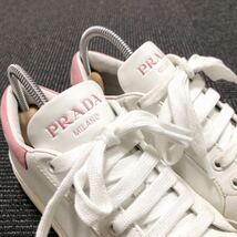 【プラダ】本物 PRADA 靴 22cm ロゴモチーフ スニーカー カジュアルシューズ 白色系×ピンク色系 本革 レザー 女性用 レディース 35_画像8