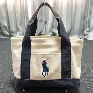 【ラルフローレン】本物POLO RALPH LAUREN ハンドバッグ ロゴモチーフ ミニトートバッグ アイボリー色系 キャンバス メンズ レディース