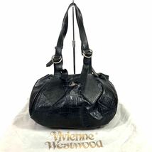 【ヴィヴィアンウエストウッド】本物 Vivienne Westwood ハンドバッグ 黒 オーブ金具 ショルダーバッグ 本革 レザー レディース 保存袋付き_画像1