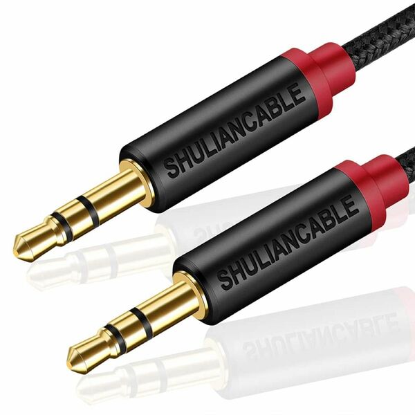 3.5mm オーディオ ジャック ケーブル AUXケーブル オス-オス　1m 赤 ステレオミニプラグ