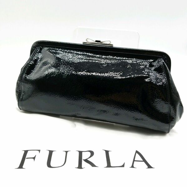 FURLA フルラ クラッチバッグ レザー がま口 ブラック