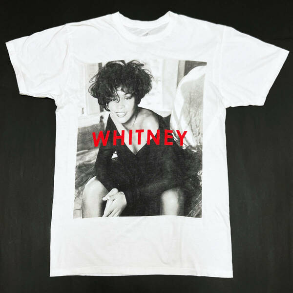 ■コットン無地 WHITNEYロゴ プリントTシャツ・ホワイトM新品■