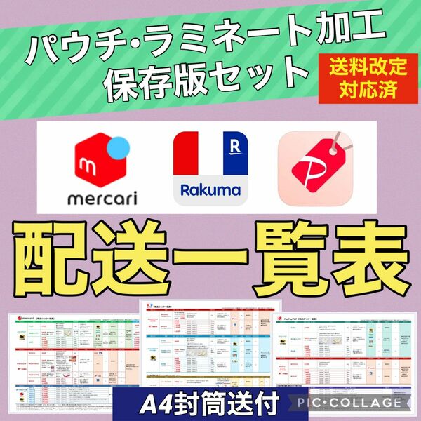 配送一覧表★メルカリ・ラクマ・Yahoo フリマ（パウチラミネート加工）