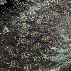 螺鈿細工 花鳥紋 孔雀絵 韓国 衝立 木製 寸法180.5x112.0板厚6.2センチの画像9