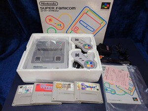 任天堂 スーパーファミコン 前期〜中期 すぐ遊べるセット 説明書 シリアル一致 コントローラ アダプタ ケーブル ソフト4本 SFC Nintendo