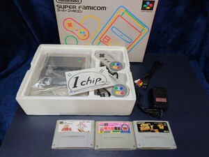 任天堂 スーパーファミコン 後期 1chip 希少 レア コントローラ ケーブル アダプタ 箱 ソフト3本 桃鉄 すぐ遊べる SFC スーファミ