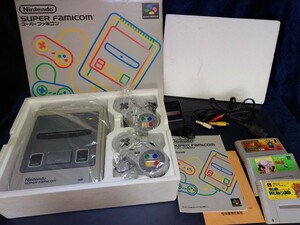 任天堂 スーパーファミコン 前期 希少レア 前期箱 説明書 シリアル一致 コントローラ 純正アダプタ 、ケーブル SFC ソフト3本 スーファミ